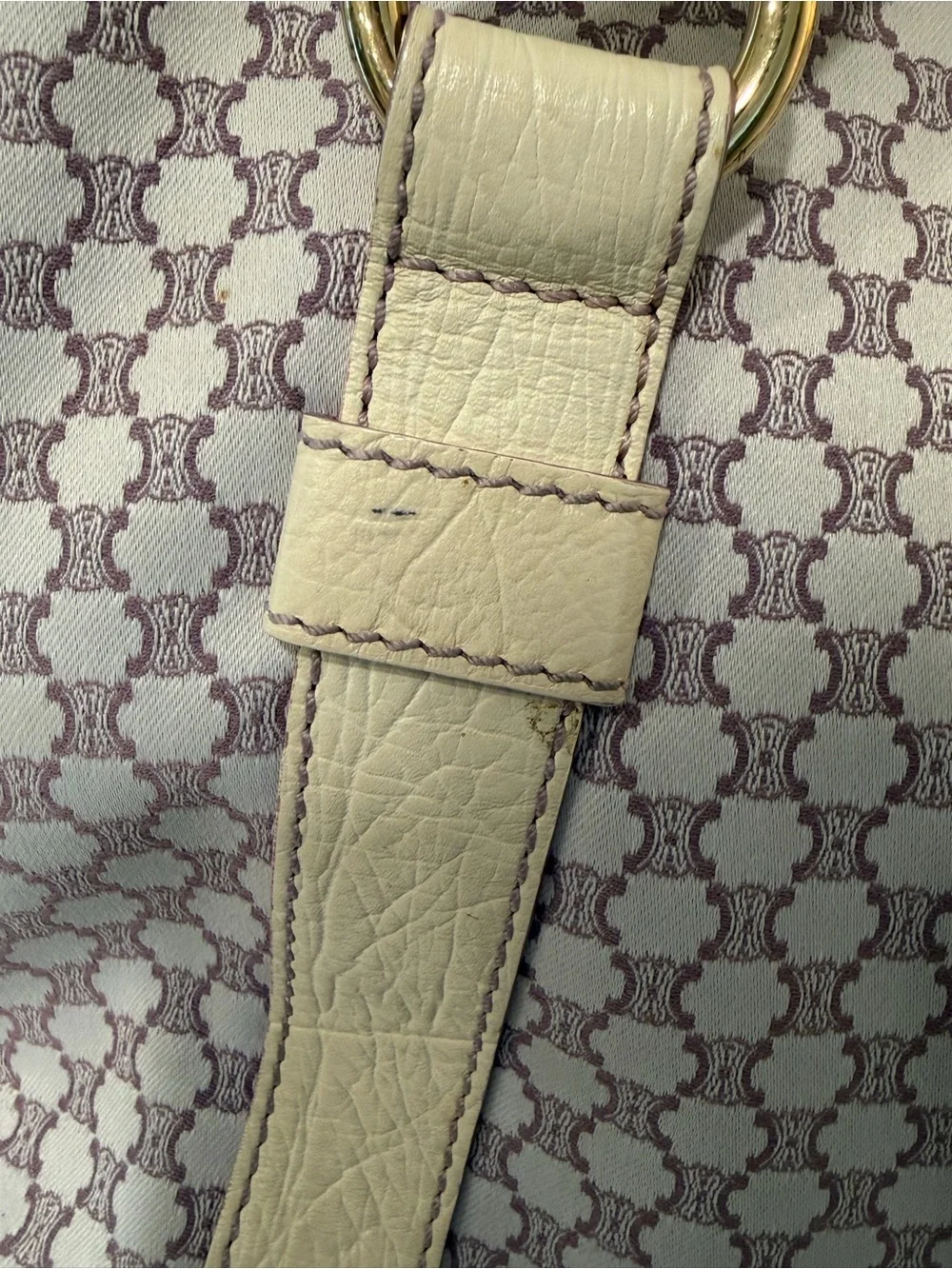 Vintage Celine Macadam Canvas Tote Bag in a purple and white/cream
